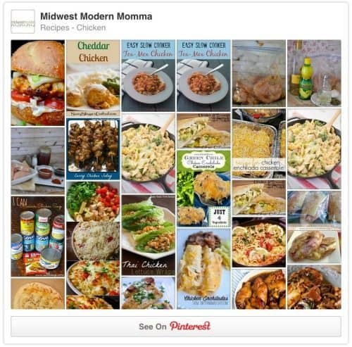 Screenshot of a Pinterest board for chicken recipes.