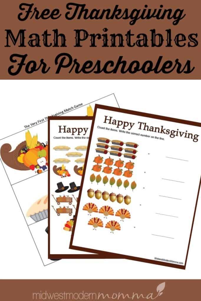 Free Thanksgiving Math Worksheets for Preschoolers