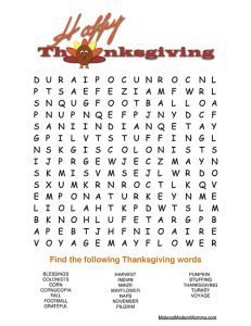 Thanksgiving Word Search