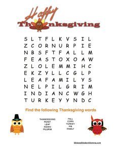 Thanksgiving Word Search Preschoolers