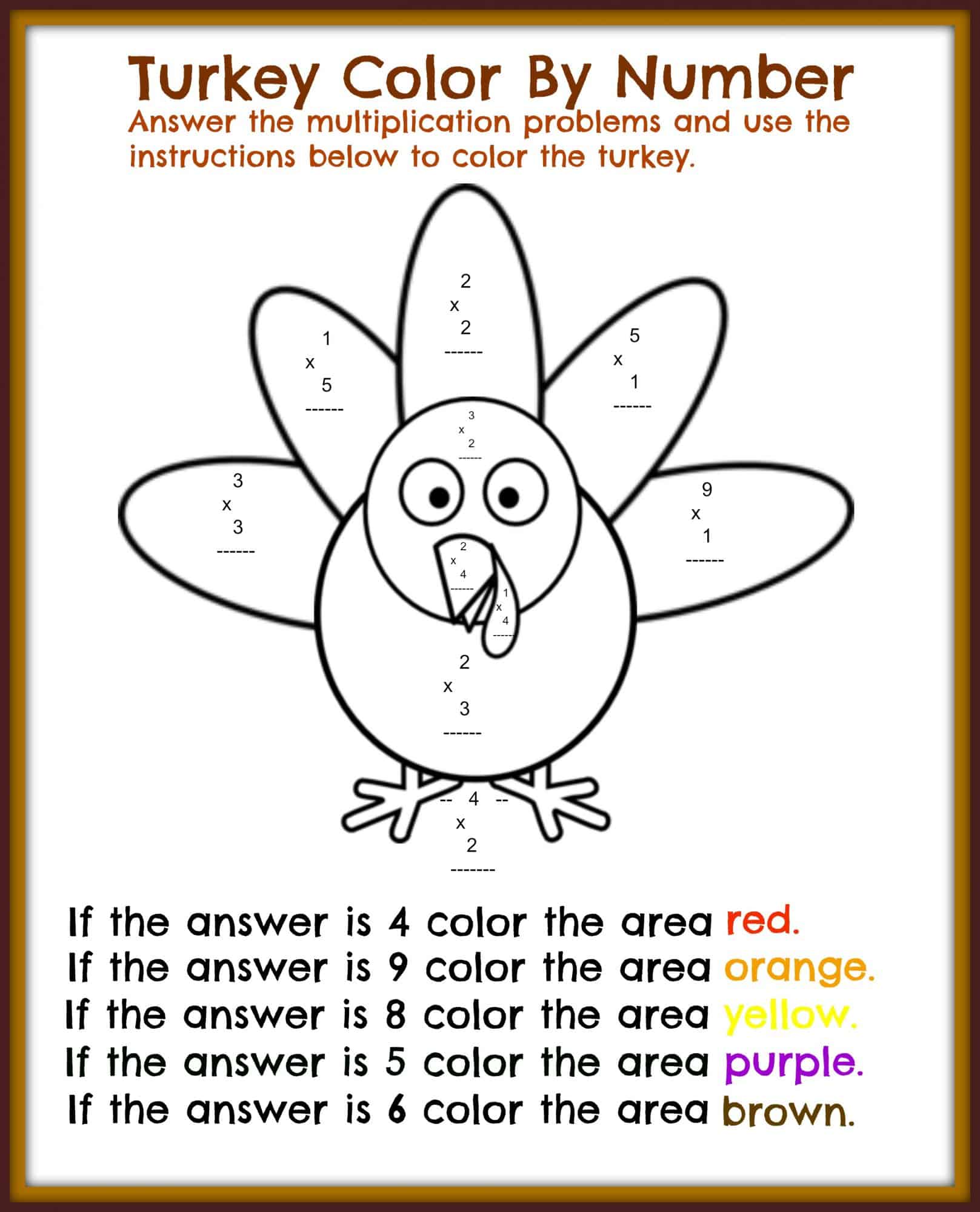 Thanksgiving Themed Multiplication Worksheets