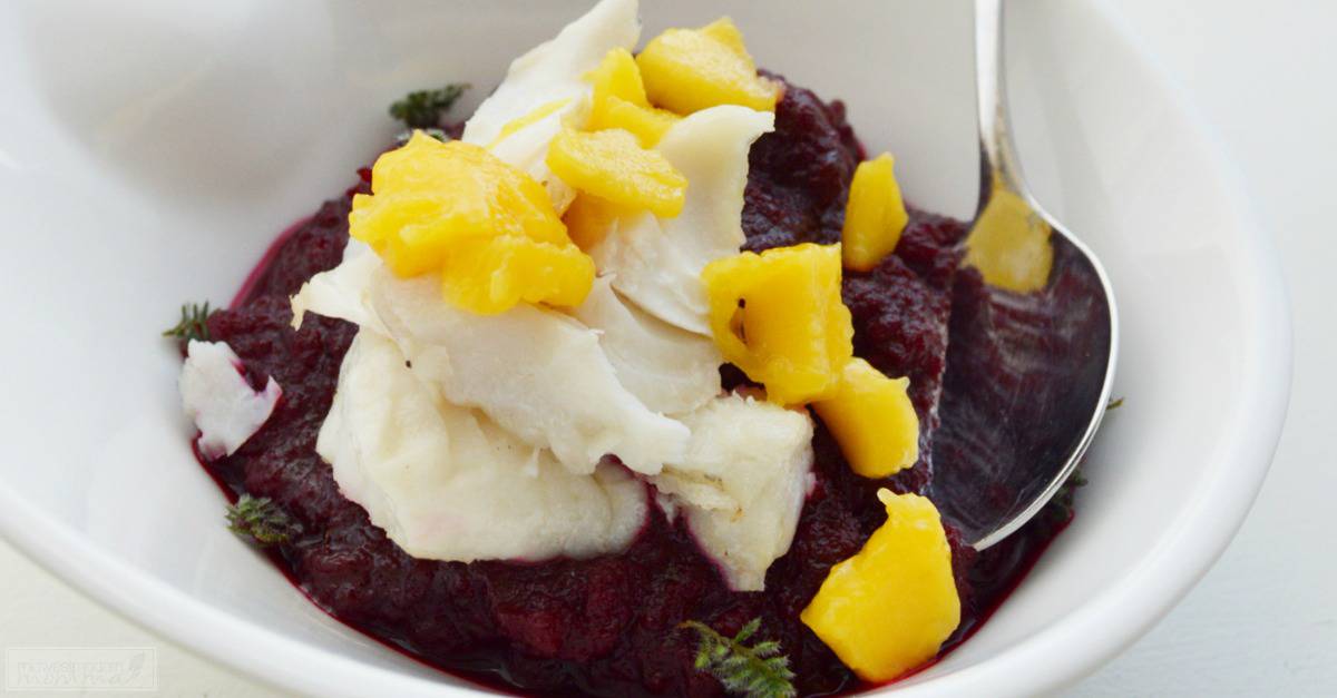 Haddock over Beet and Veggie Puree