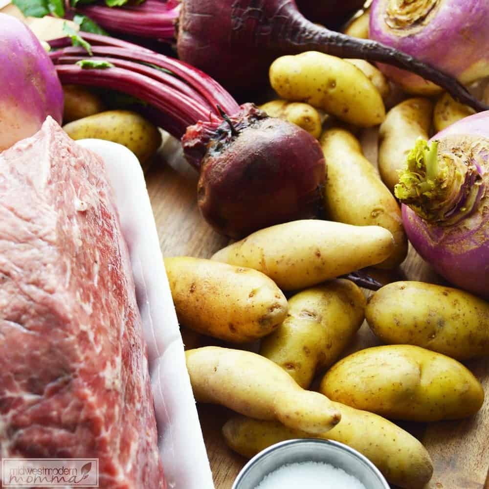 This Paleo Turnip & Beet Roast is an easy freezer friendly meal to prep in advance for a busy day. Freezer cooking is a great way to provide healthy meals for your family & this one will quickly become a family favorite!