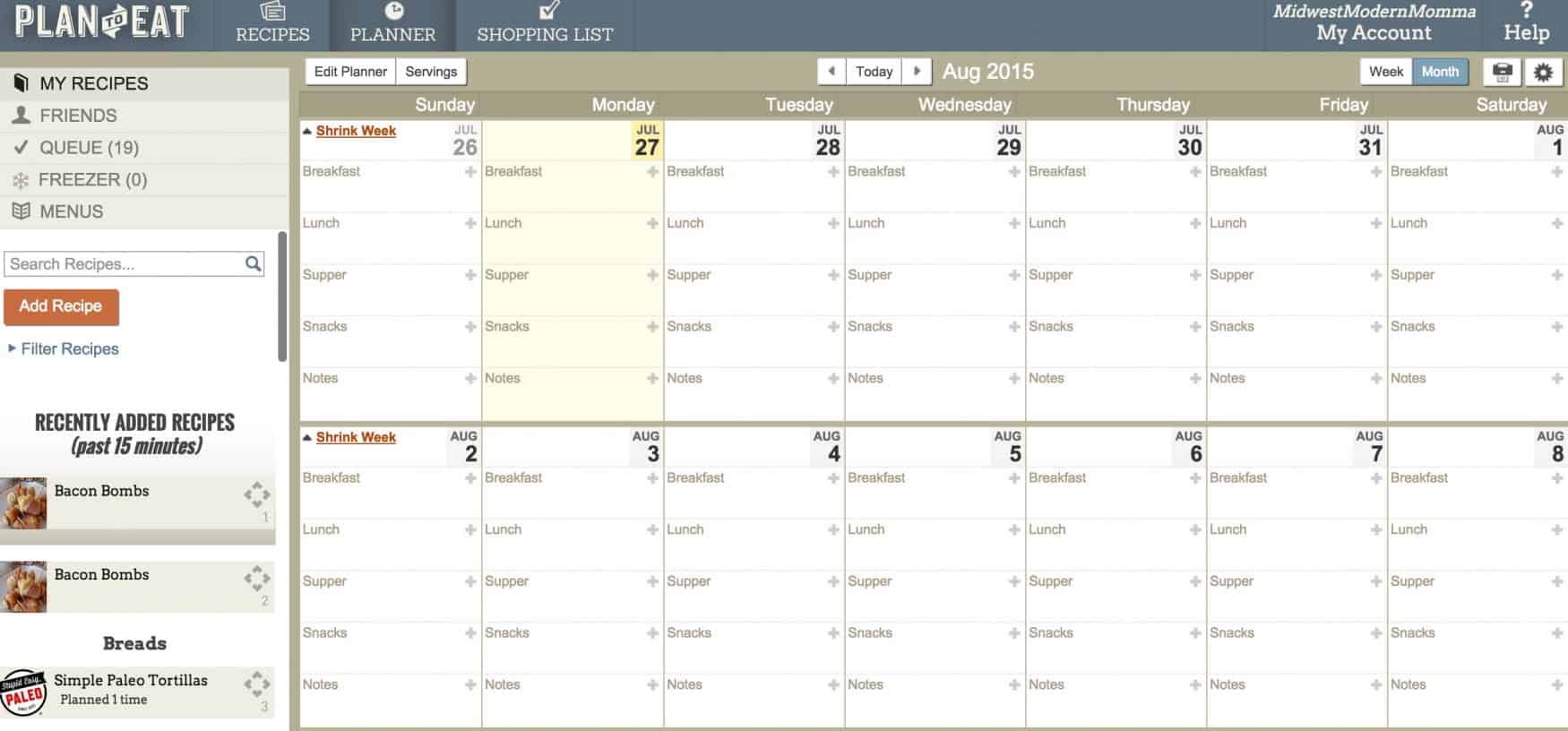 Using Plan to Eat for Meal Planning