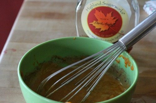 Mix together your wet ingredients for homemade Maple Pumpkin Scones