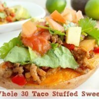 Taco Stuffed Sweet Potato is a great meal idea that easily fits into your Whole 30 or Paleo Meal Plan! Make this super tasty and easy meal for your family!