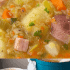 Graphic image with a bowl of Scottish lentil soup and text describing it.