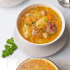 Graphic image with a bowl of Scottish lentil soup and text describing it.
