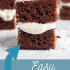 Closeup view of creamy marshmallow filling between two slices of devils food cake, with text naming the recipe a copycat Hostess Suzy Q.