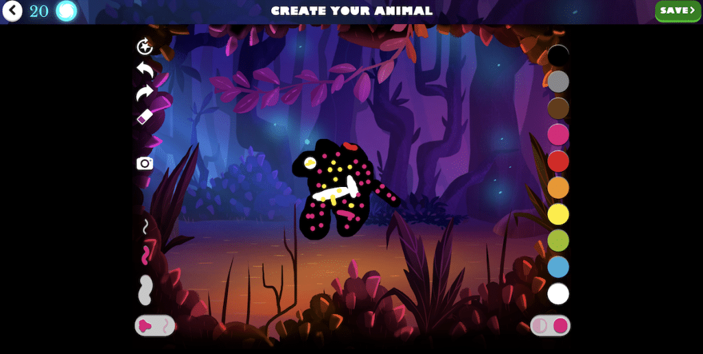Drawing an animal in Night Zookeeper's language arts curriculum.