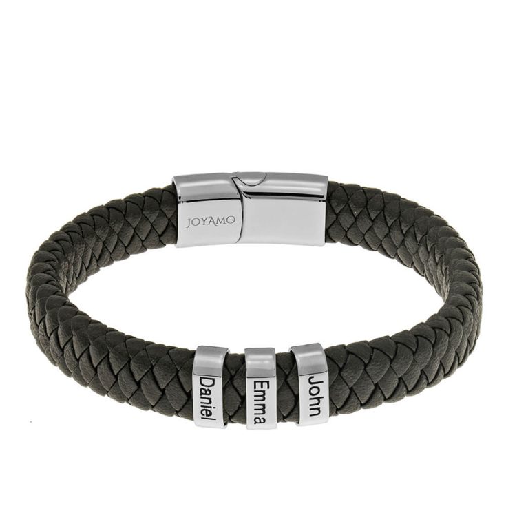Image for Personalized Men's Leather Bracelet with Oval Name Beads