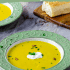 A graphic image of butternut squash soup with text with the soup name.