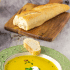 A graphic image of butternut squash soup with text with the soup name.