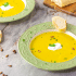 A graphic image of butternut squash soup with text with the soup name.