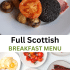 Scottish breakfast food with text overlay.