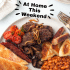 Scottish breakfast food with text overlay.