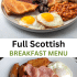 Scottish breakfast food with text overlay.