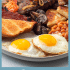 Scottish breakfast food with text overlay.