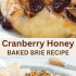 Cranberry baked brie with honey, walnuts, and rosemary with text describing the image.