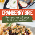 Cranberry baked brie with honey, walnuts, and rosemary with text describing the image.