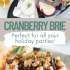 Cranberry baked brie with honey, walnuts, and rosemary with text describing the image.