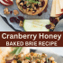 Cranberry baked brie with honey, walnuts, and rosemary with text describing the image.