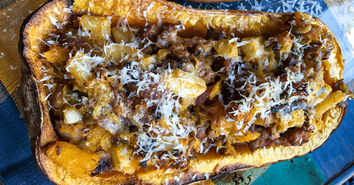 Rustic Butternut and Sausage Bake with Apples
