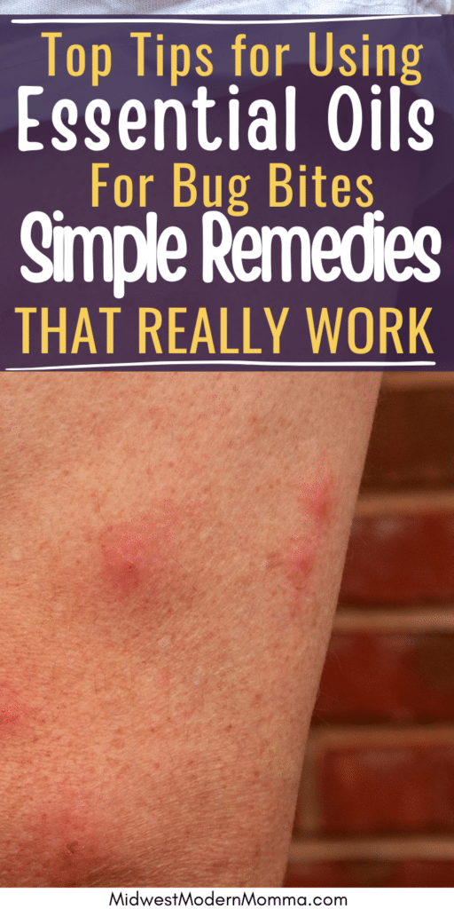 Essential oil remedies for bug bites showing red, irritated skin on an arm.